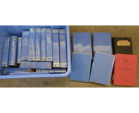 Nineteen volumes; The Monthly Army List, earliest August 1877, latest April 1938 and The Army List 1982 part 1