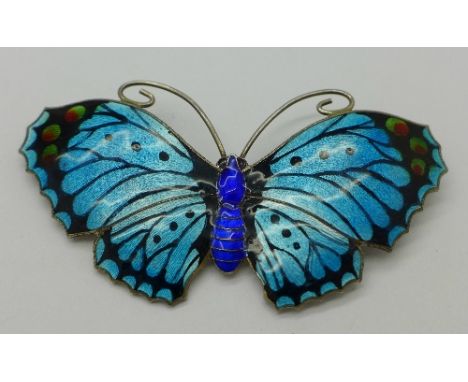 A silver and enamel butterfly brooch, width 66mm