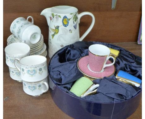 A set of four Royal Worcester Queen Elizabeth II 80th Birthday Commemorative cups and saucers, boxed, a Portmeirion jug, boxe