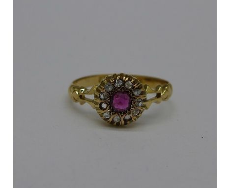 A Victorian 18ct gold, ruby and diamond ring, Chester 1895, lacking two stones