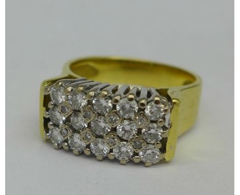 A 18ct gold and diamond ring, 8.4g, R