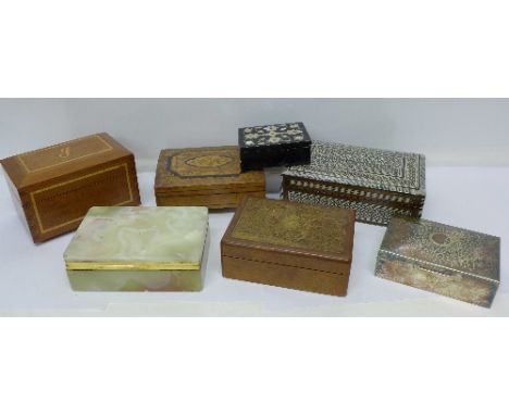 Seven trinket boxes including plated and musical