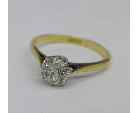 An 18ct gold, diamond solitaire ring, approximately 1 carat diamond weight, 2.7g, R