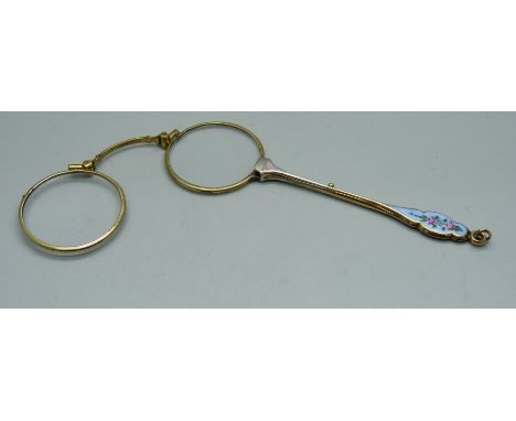 A pair of gold filled lorgnettes with enamel detail 