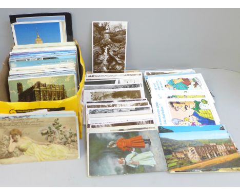 Postcards; a box of postcards, vintage to modern 