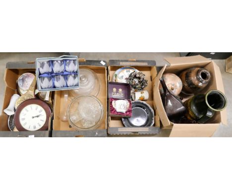 A large West German Scheurich vase/pitcher, a/f, a clock and four boxes of mixed china and glass **PLEASE NOTE THIS LOT IS NO