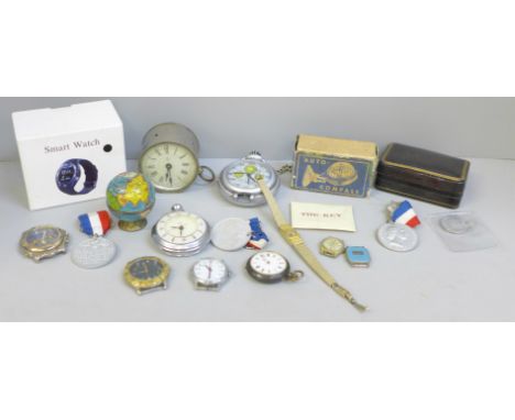 Medals, watches, a small globe, etc. 