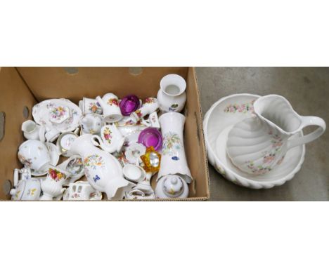 A collection of china including Aynsley vases, trinket dishes, a Royal Crown Derby Posies pin dish, a Hammersley pen tray, di