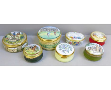 Five Halcyon Days enamel trinket boxes and two others, Crummels and Kingsley 