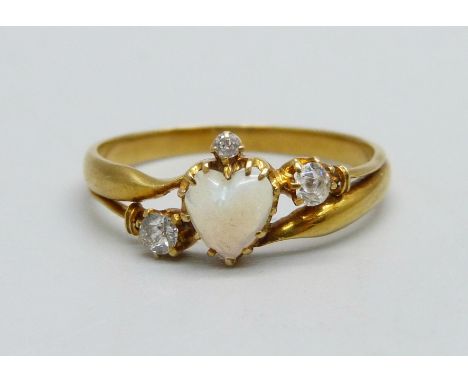 An 18ct gold, opal and diamond ring, 2.7g, R, opal chipped 