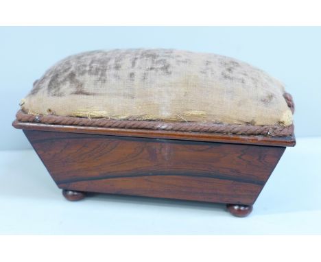 An early 19th Century rosewood sewing box with pin cushion lid, 14cm 