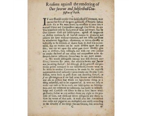 17TH CENTURY PAMPHLETS, 8 VOLUMES, COMPRISING [WARRISTON, ARCHIBALD JOHNSON, LORD] Reasons against the rendering of Our sworn