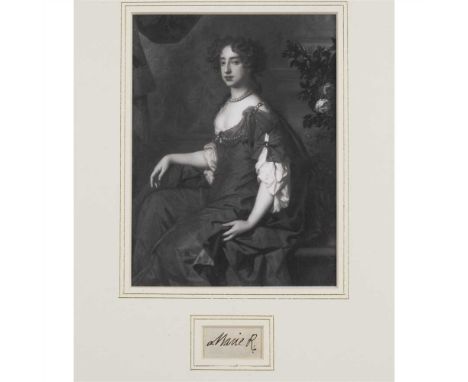 MARY II, QUEEN OF ENGLAND, SCOTLAND AND IRELAND (1662-1694) SIGNATURE ("MARIE R.") of a painting of Mary II by Sir Peter Lely