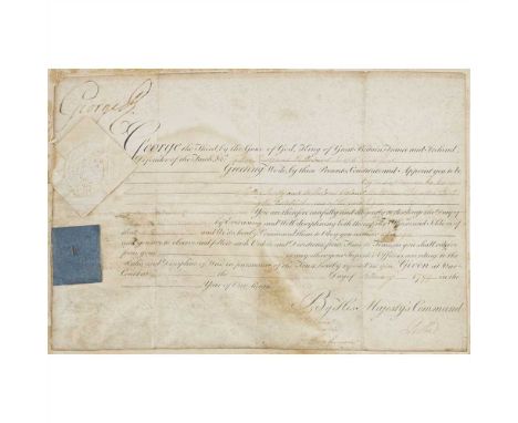 GEORGE III (1738-1820), KING OF GREAT BRITAIN MILITARY COMMISSION OF JOSEPH SNOW, ON VELLUM appointing him Captain in a regim