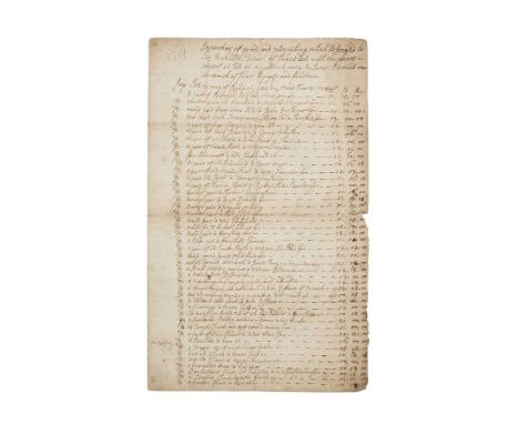 MANUSCRIPT INVENTORY FOR THE SALE OF THE GOODS OF SIR ARCHIBALD STEWART OF BLACKHALL, RENFREWSHIRE dated Paisley, June 21st, 