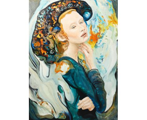 Clive Fredriksson, oil on board, portrait of a girl, 70cm x 53cm, framedGood condition 
