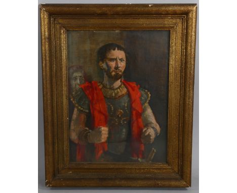 Patrick Phillips, oil on board, portrait of Anthony Quayle as Coriolanus, signed and inscribed verso, 40cm x 30cm, framedGood