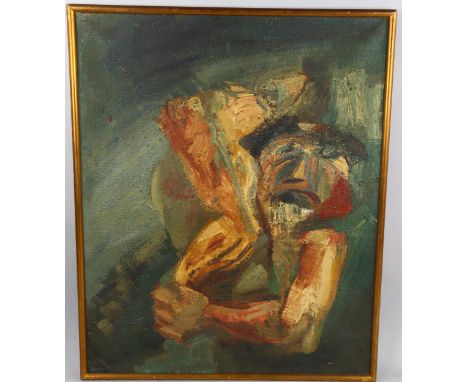 Circle of David Bomberg, oil on canvas, abstract figure study, unsigned, 101cm x 81cm, framed1 patch repair in the centre 