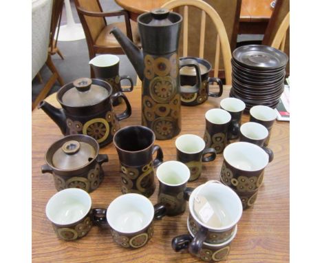 A COLLECTION OF DENBY ARABESQUE designed by Gill Pemberton, comprising: coffee pot, two teapots, one cream jug, one covered s