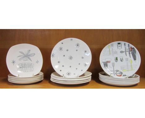 A SET OF SIX MIDWINTER NATURE STUDY TEA PLATES BY TERENCE CONRAN six Barker Bros 'Fiesta' tea plates and six Washington potte