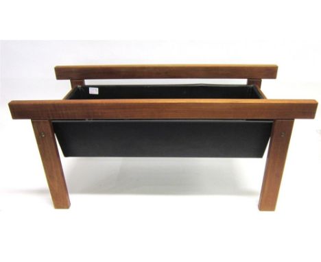 A DANISH TEAK PLANT TROUGH with a steel tray, 35cm high, 35cm deep, 76cm long