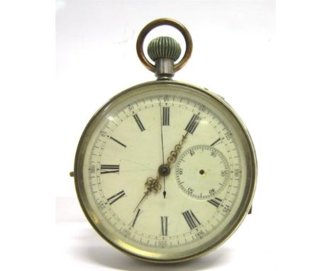ANONYMOUS, A MINUTE REPEATING OPEN FACED POCKET WATCH with stop watch action, the white enamel dial with black Roman numeral,