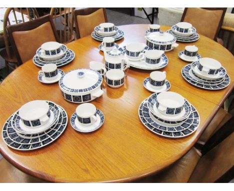 A MIDWINTER MADEIRA DINNER AND TEA SERVICE designed by Jessie Tait, comprising: one teapot, cream jug, sugar bowl, six teacup