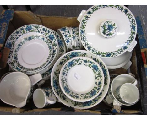 A MIDWINTER SPANISH GARDEN PART DINNER AND TEA SERVICE by Jessie Tait, comprising: six teacups , five saucers, four soup bowl