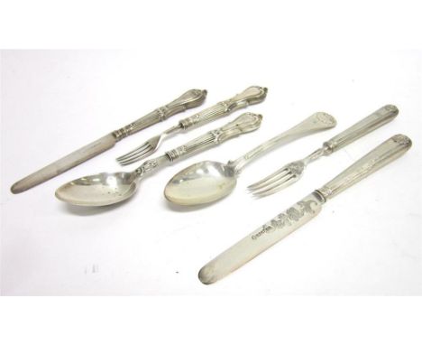 A WILLIAM IV SILVER THREE PIECE MATCHED CHRISTENING KNIFE, FORK AND SPOON SET Sheffield 1836, shell and thread pattern, silve