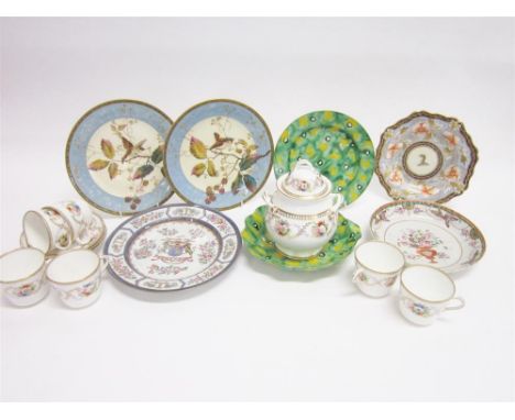 A COLLECTION OF 18th & 19TH CENTURY PORCELAIN, to include two unusual early Spode plates with green and yellow enamelled deco