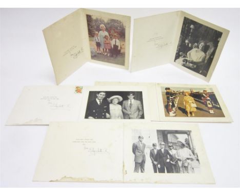 QUEEN ELIZABETH THE QUEEN MOTHER (1900-2002) Five Christmas cards, each with a mounted colour or black and white portrait, ea