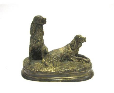 AFTER PIERRE-JULES MENE a gilt bronze group of a pair of retrievers/setters, signed, the reverse inscribed 'Obliged', width 2
