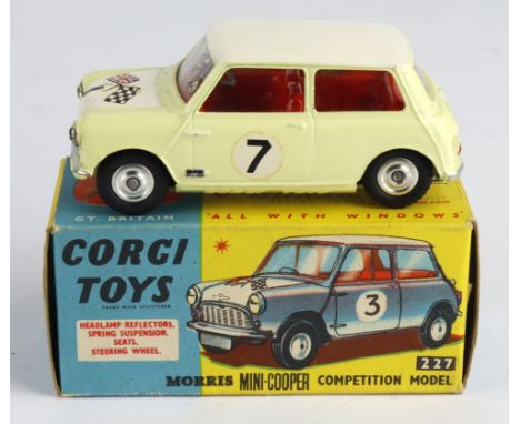 Corgi Toys, no. 227 'Morris Mini Cooper Competition Model' (lemon body with white roof &amp; bonnet), with model club slip, c