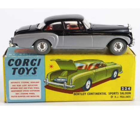 Corgi Toys, no. 224 'Bentley Continental Sports Saloon' (black / silver), luggage in boot, contained in original box