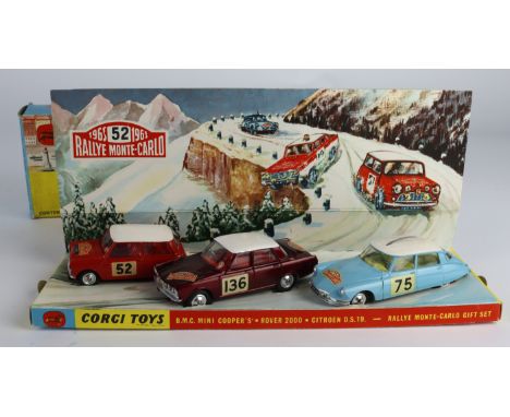 Corgi Toys Gift Set, no. 38 'Rallye Monte Carlo', comprising B.M.C. Mini Cooper S, Rover 2000 &amp; Citroen D.S. 19, with car