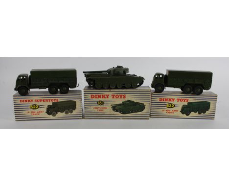 Dinky Toys. Three boxed Dinky Military models, comprising no. 622 '10 Ton Army Truck' (x 2) &amp; no. 651 'Centurion Tank'