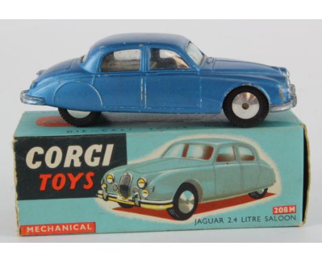 Corgi Toys, no. 208M 'Jaguar 2.4 Litre Saloon' (blue), mechanism partially working), contained in original box