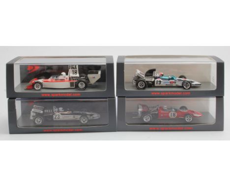 Spark Models. Four boxed Spark 1:43 scale racing car models (S4014, S4016, S5401, S9658)