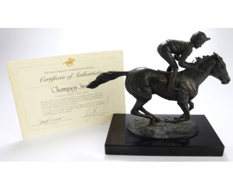 Horse Racing interest. A bronze titled 'Champion Finish', by David Cornell, depicting Lester Piggott, with limited edition ce