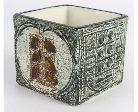 Troika pottery cube vase, signed to base 'Troika, AB' (Alison Brigden), height 8.5cm, diameter 13cm