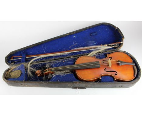 Violin. A copy of an Antonius Stradivarius violin, with two bows (one stamped 'Tourte'), contained in a violin case