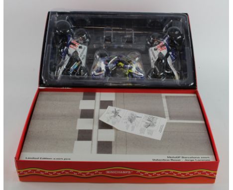 Minichamps boxed 1:12 scale Valentino Rossi Collection model 'Double Set, Rossi / Lorenzo, Team Flat Yamaha, GP Barcelona 200