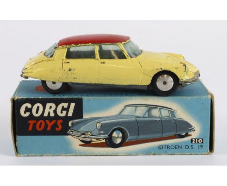 Corgi Toys, no. 210 'Citroen DS 19' (yellow with red roof), contained in original box