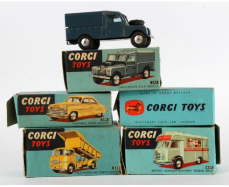 Corgi Toys. Five boxed Corgi models, comprising no. 203 'Vauxhall Velox Saloon'; no. 208 'Jaguar 2.4 Litre Saloon'; no. 351 '