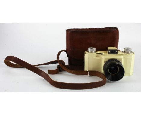 Ilford Advocate camera (cream), with Dallmeyer Anastigmat 35mm f/4.5 lens, contained in original leather case (appears to be 