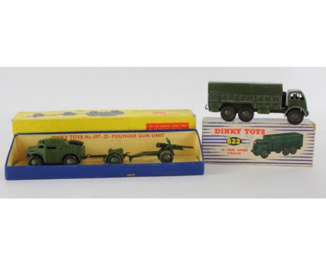 Dinky Toys. Two boxed Dinky models, comprising no. 622 '10 Ton Army Truck' &amp; no. 697 '25 Pounder Field Gun Set'