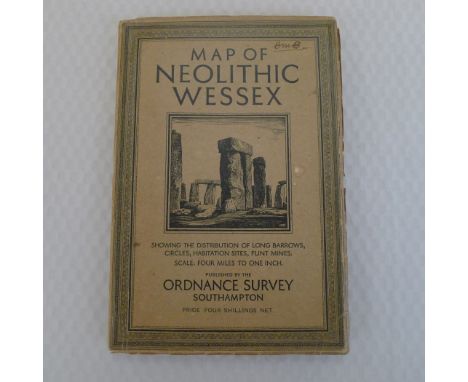 A Map of Neolithic Wessex published by The Ordnance Survey Office Southampton 1932, shows some light signs of age / wear othe