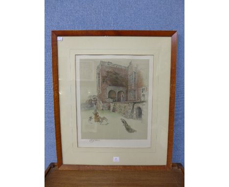 After Cecil Aldin, a pair of prints, Bramshill House Berks and Binghams Melcombe Dorset from the Old Manor House series, both