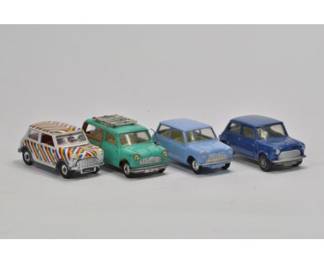 Dinky No. 107 Stripey The Magic Mini, Corgi No. 226 Morris Mini Minor - pale blue, Corgi No. 485 Austin Mini Countryman, Plus