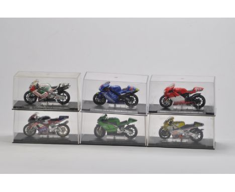 Various IXO 1/24 scale Super Bike Models. Including Rossi, Bayliss, Edwards etc. A in Display Boxes. (6)